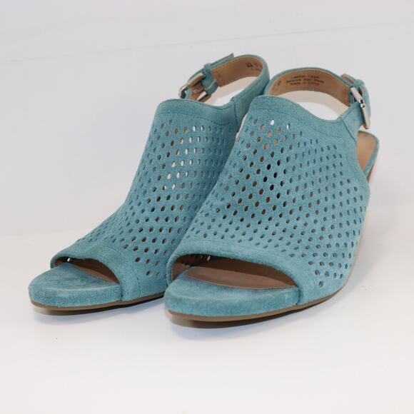Franco Sarto Monaco Teal Suede Cutout Sandals Size 9M - Picture 2 of 6